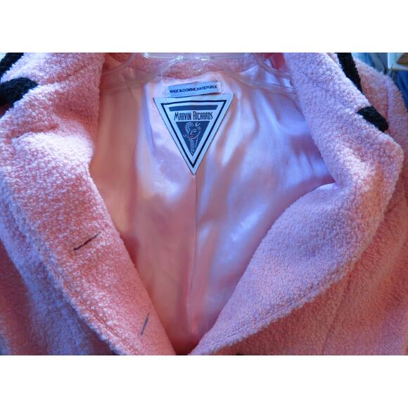 Marvin Richards Wool Short Teddy Jacket Size 4P Pink Black Cozy Retro Vintage - Picture 8 of 12